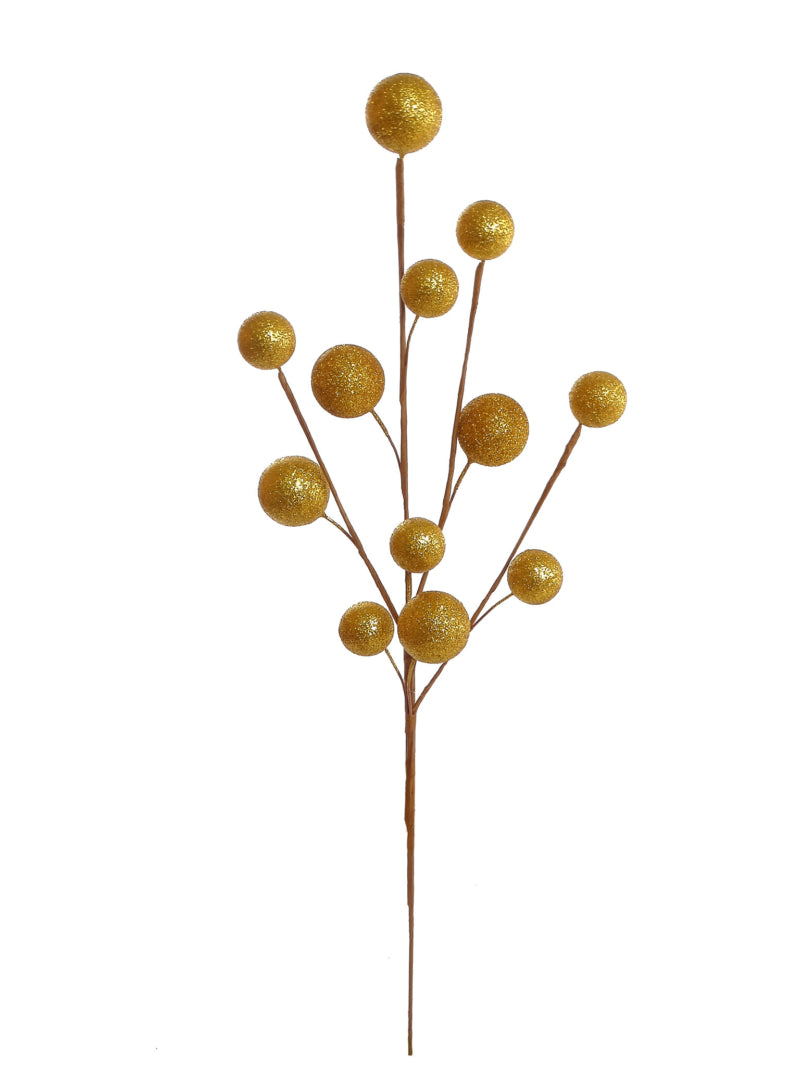 Glamorous 18-Inch Gold Glitter Ball Spray - Set of 6 Sparkling Decorative Picks for Floral Arrangements, Event Decor, and Crafts