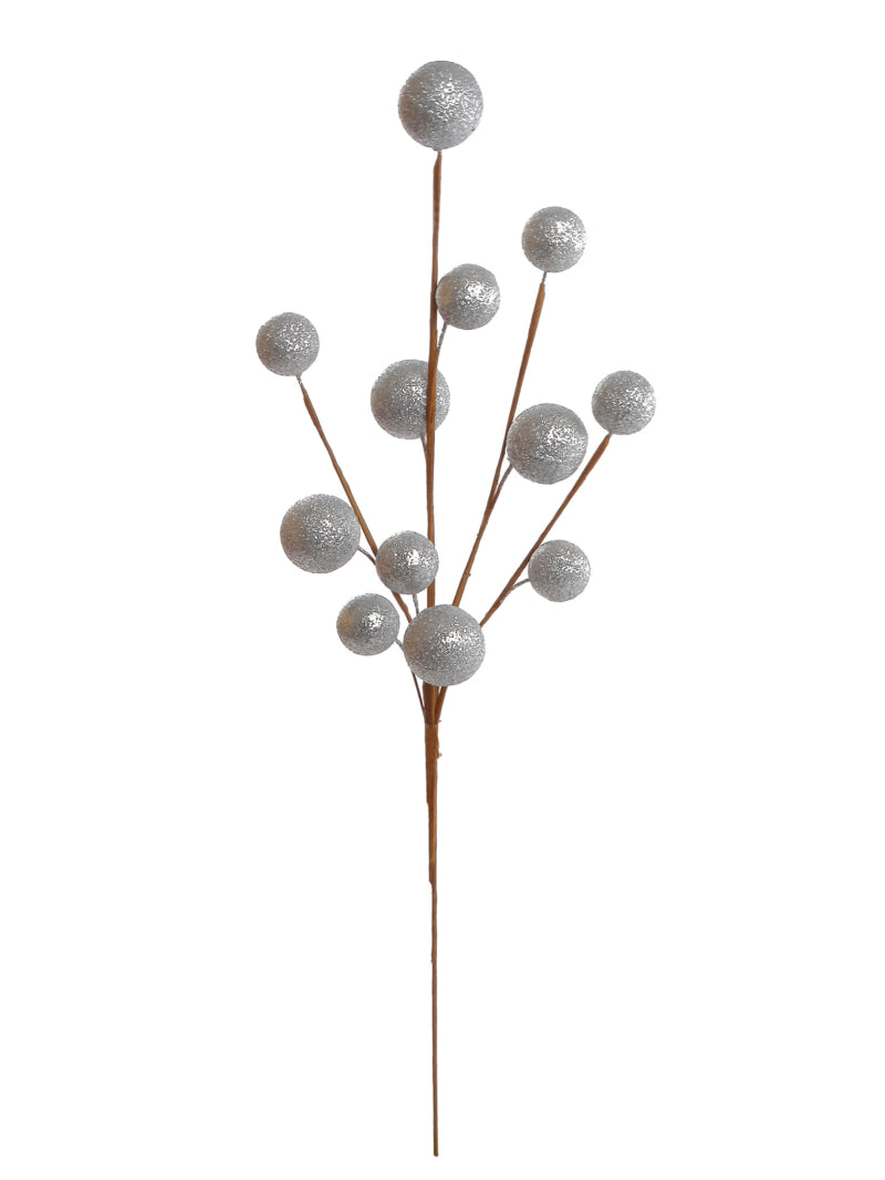 Elegant 18-Inch Silver Glitter Ball Spray - Set of 6 Sparkling Decorative Picks for Floral Arrangements, Event Decor, and Crafts