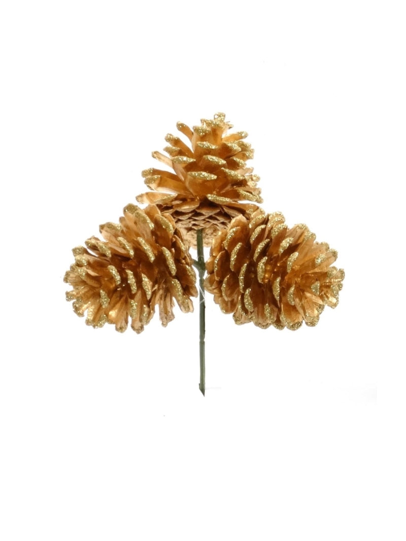 36-Pack of 2.5-Inch Gold Pine Cone Picks with Glitter Edge - Festive Decorative Picks for Holiday Crafts, Wreaths, and Floral Arrangements - Sparkling Christmas Pinecones
