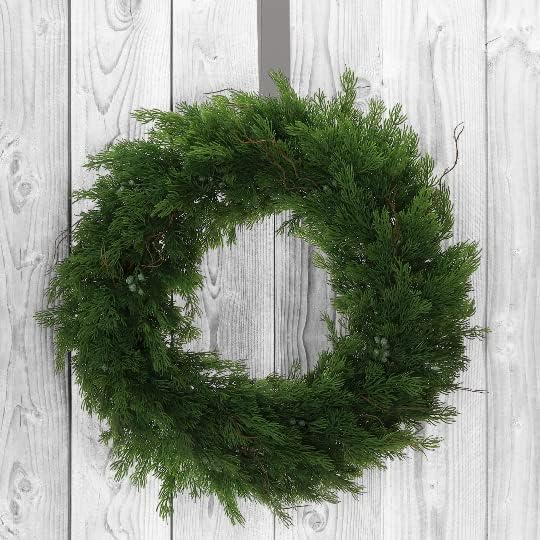 22" Handcrafted Lush Juniper Wreath, Elegant Evergreen All-Season Door Decor, Perfect for Home, Office & Christmas Decoration