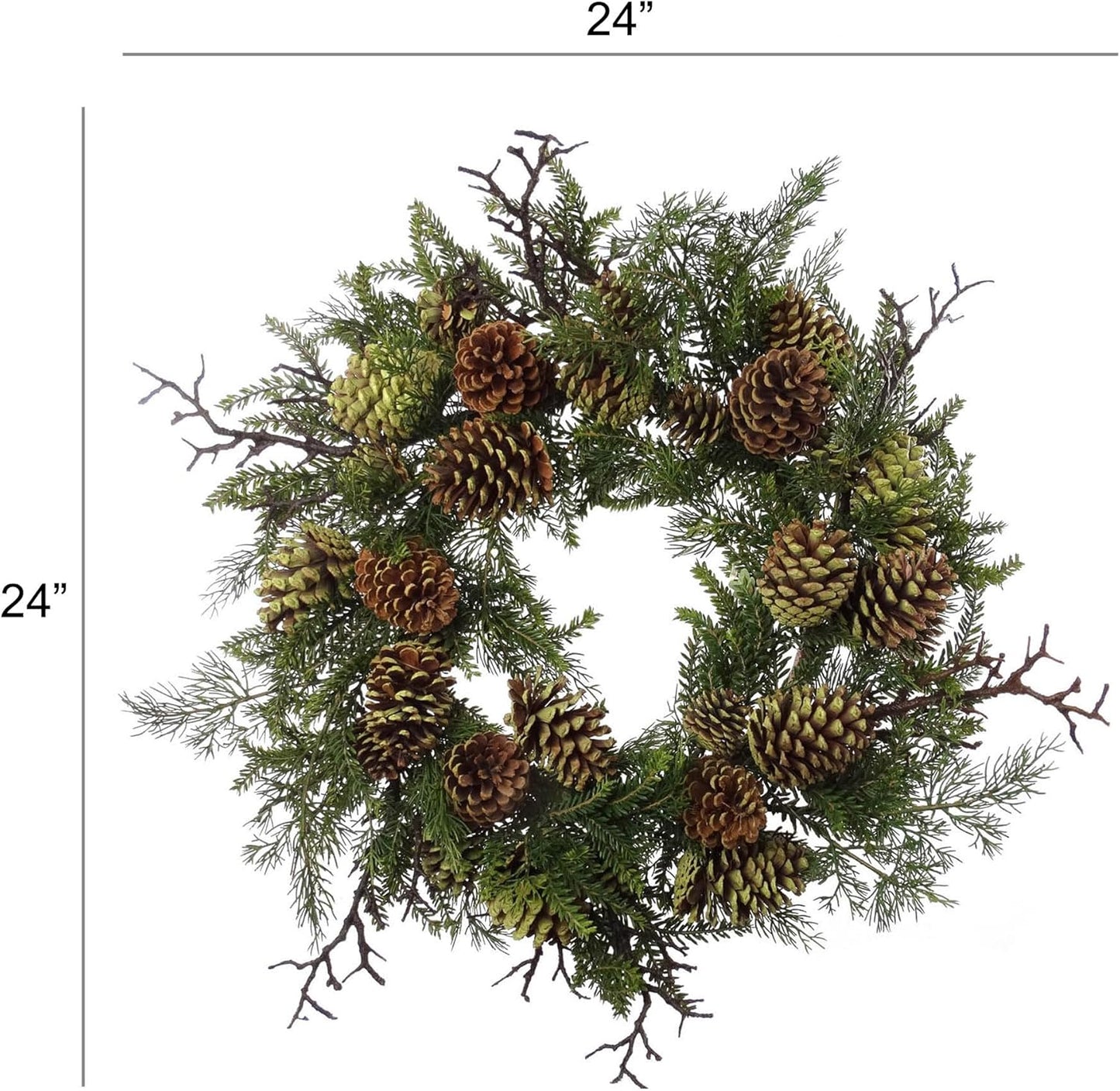 Set of 2: Artificial Mixed Pine Wreath with Natural Moss, Twigs, & Pine Cones | 24" Wide | Holiday Accents | Indoor/Outdoor Use | Winter | Home & Office Decor, Floral Home by Artificial Flowers