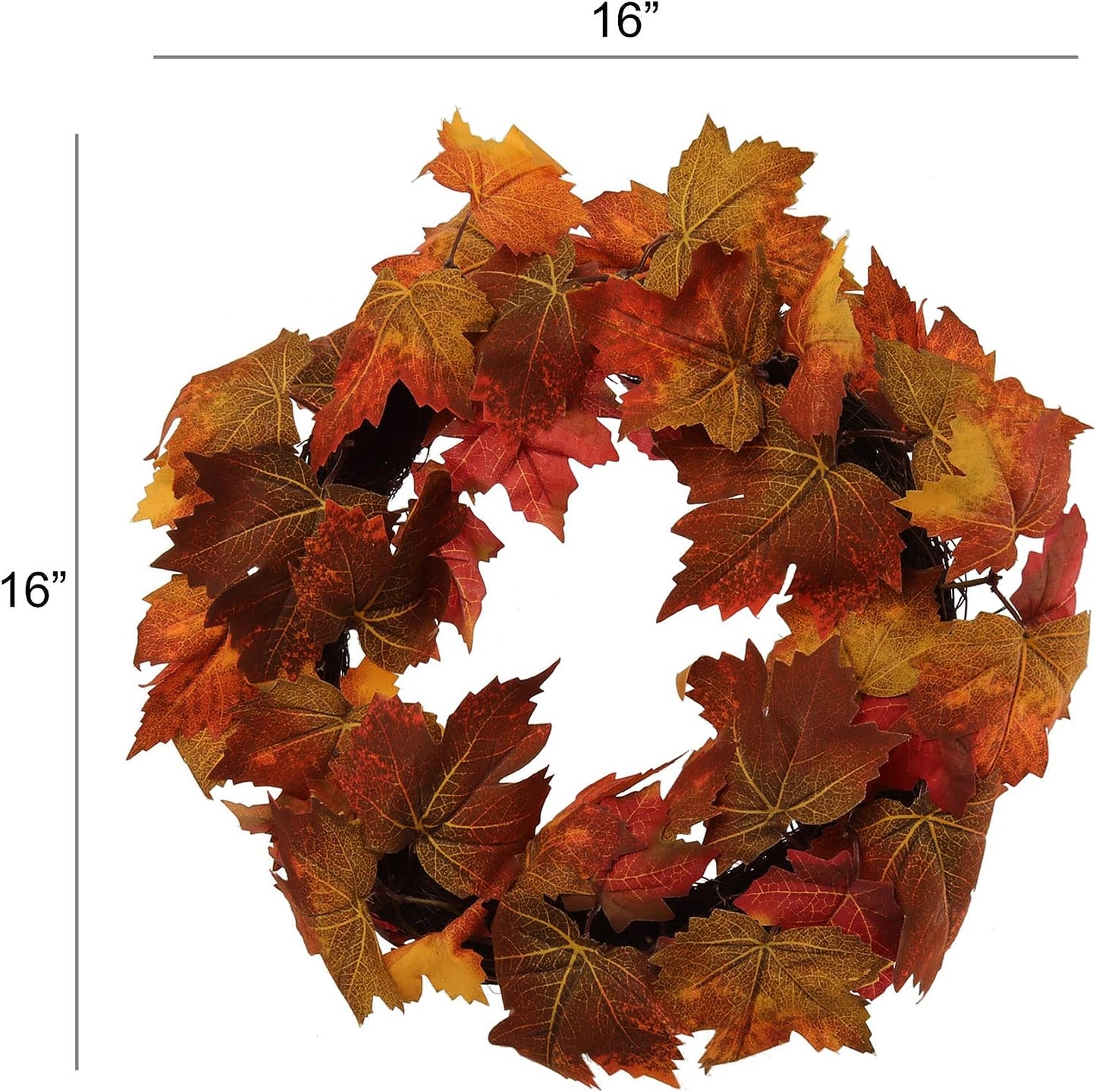 Silk Autumn Maple Leaf Wreath - 16-Inch Fall Door Wreath with Grapevine Base - Perfect for Outdoor Thanksgiving Decorations - Ideal for Home and Office Decoration