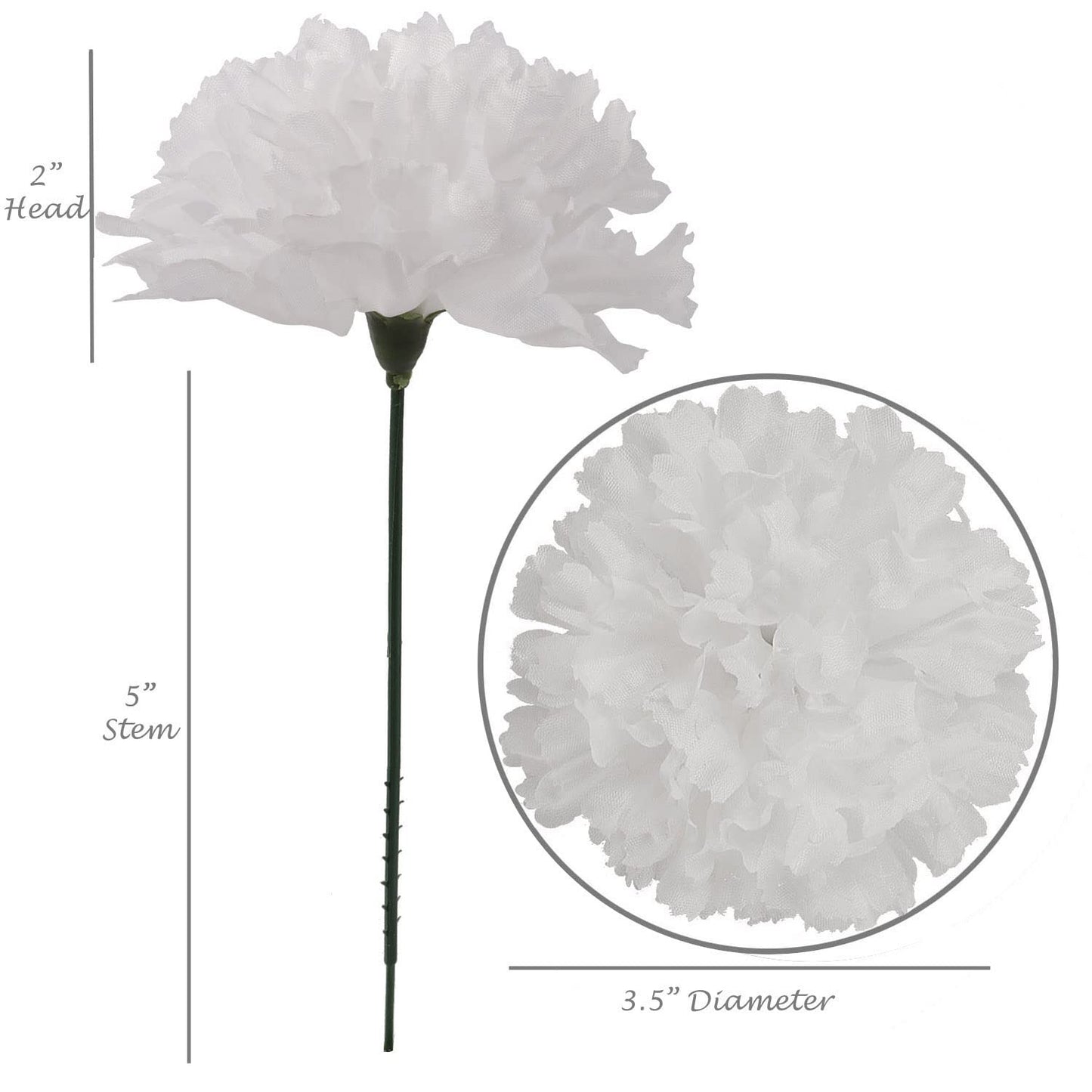 White Carnation 3.5"Diam 5"Pick - Stunning Artificial Carnation Flowers for DIY Wedding Bouquets, Centerpieces