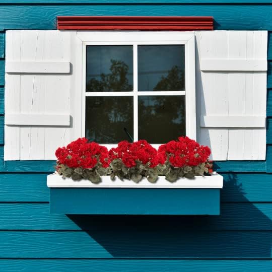 Two Red Artificial Geranium Flower Bush | UV Resistant Decorative Silk Artificial Plant Perfect for Outdoors or Indoor Décor, 18-Inch Tall,