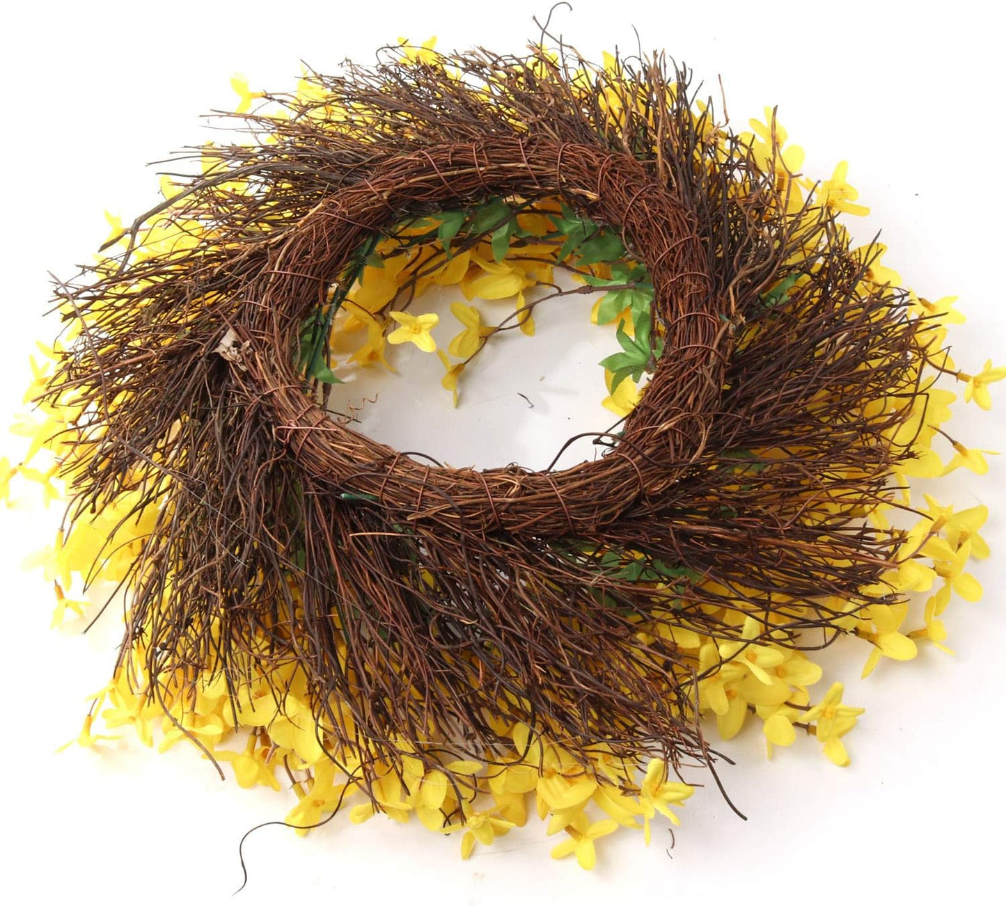 16" Artificial Forsythia Wreath on Grapevine Ring, Lifelike Yellow Flowers, Perfect for Seasonal Decor, Home & Christmas Front Door Display