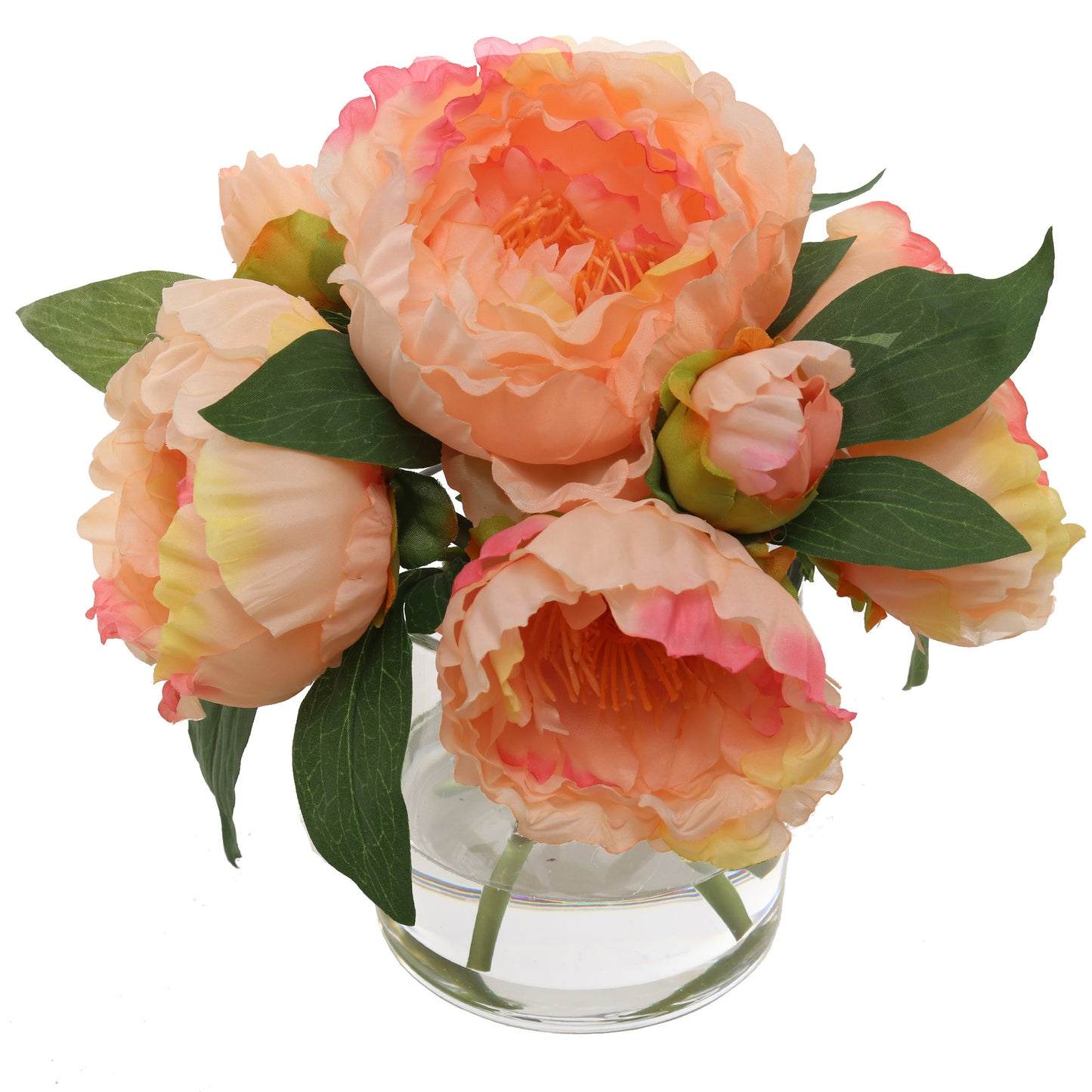Lush Pink Peony Arrangement with 7 Fronds in Sophisticated Glass Vase - Ideal Home Decor, Table Centerpiece, or Office Enhancer
