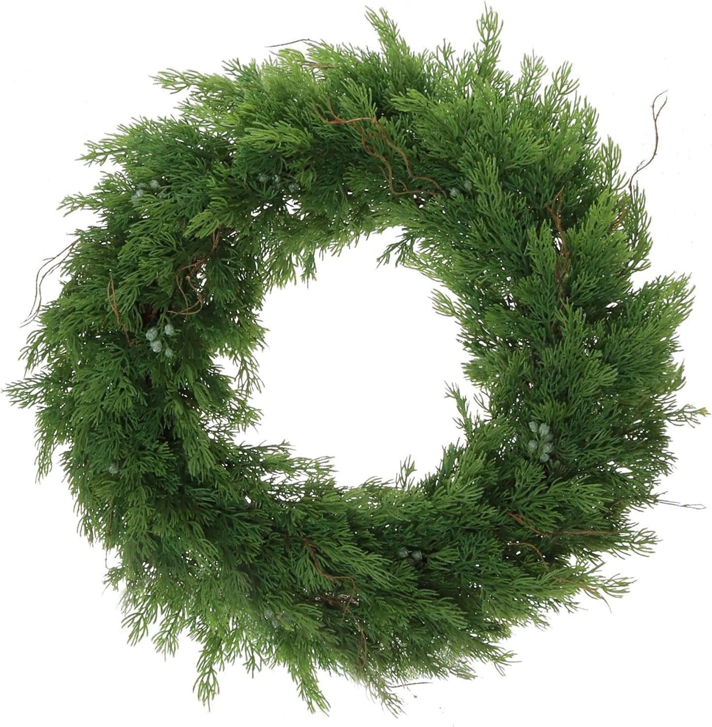 22" Juniper Wreath | Lifelike Greenery & Real Touch Green Berries | Brown Twigs Included | Indoor/Outdoor Use | Holiday Xmas Accents | Front Door | Christmas Wreath | Home & Office Decor