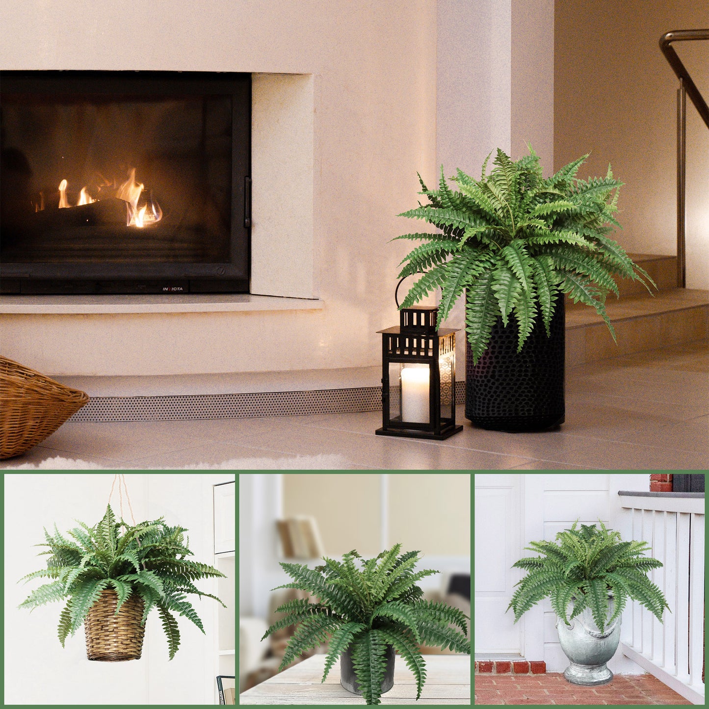 Lush 28" Diameter Boston Fern with 25 Full Fronds - Lifelike Artificial Greenery for Elegant Home and Office Decor, Perfect for Indoor/Outdoor Use