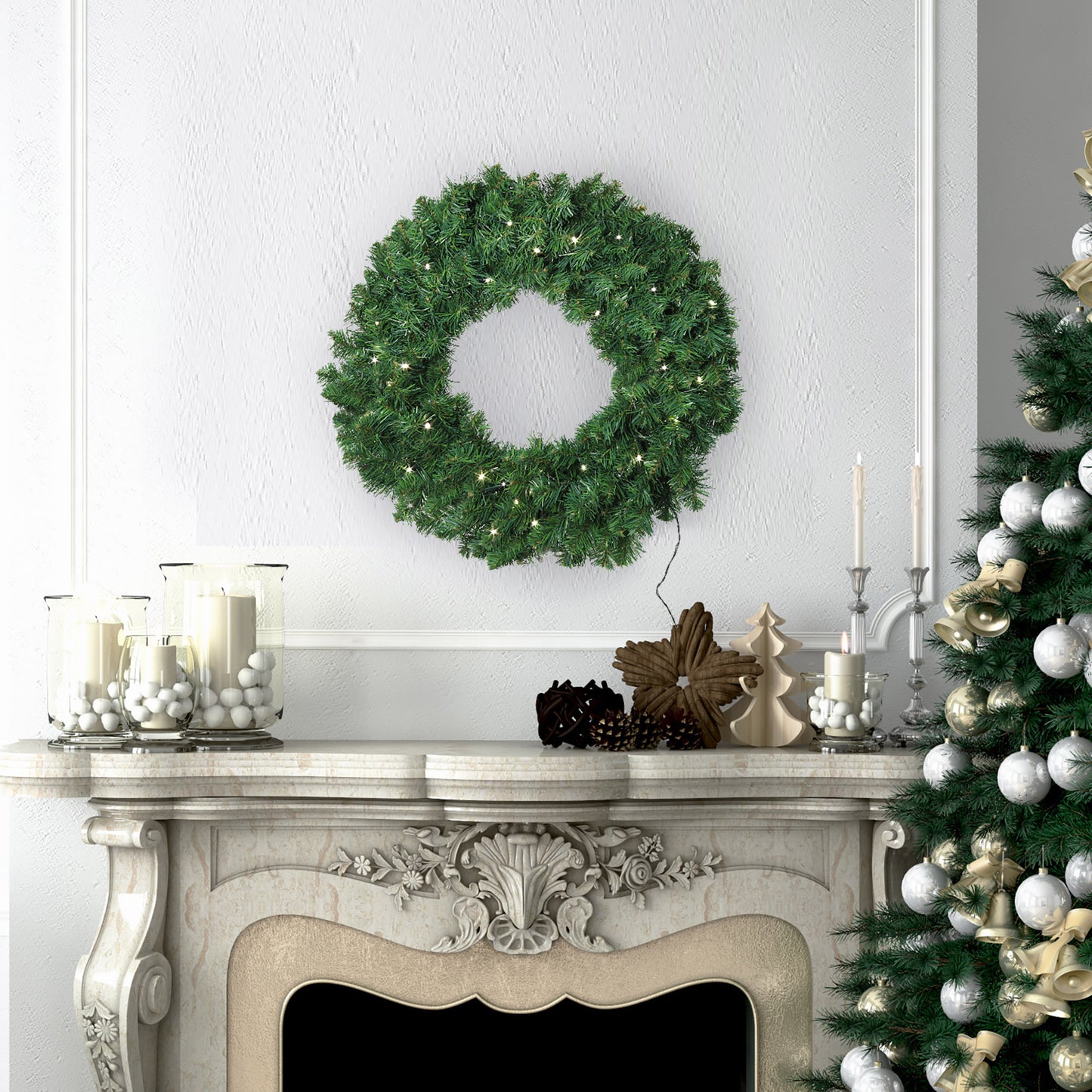 20" LED Northern Wreath | Lifelike Greenery | Indoor/Outdoor Use | Christmas & Holiday Décor | Front Door Accent | Home & Office Display