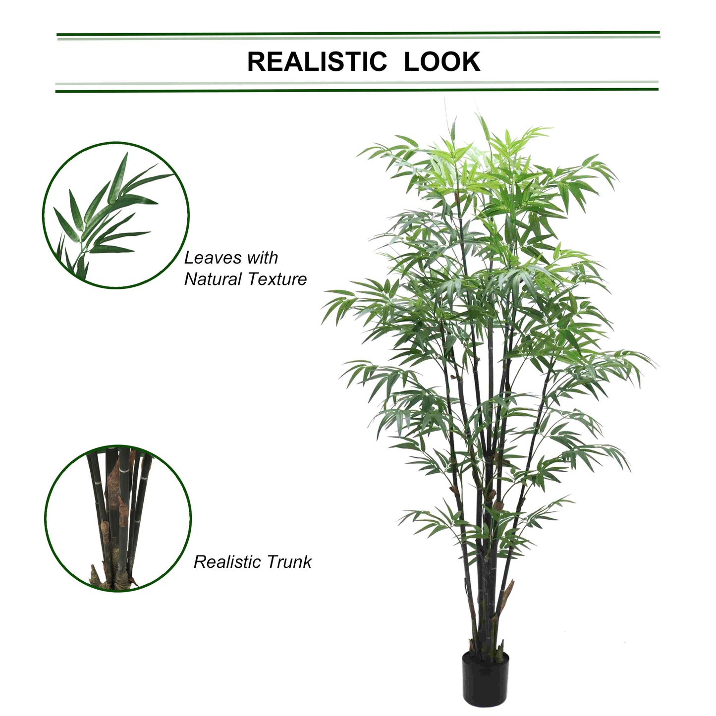 Premium 6' Natural Bamboo Plant with 1065 Leaves - Indoor/Outdoor Greenery Decoration - Lifelike Artificial Foliage in Pot