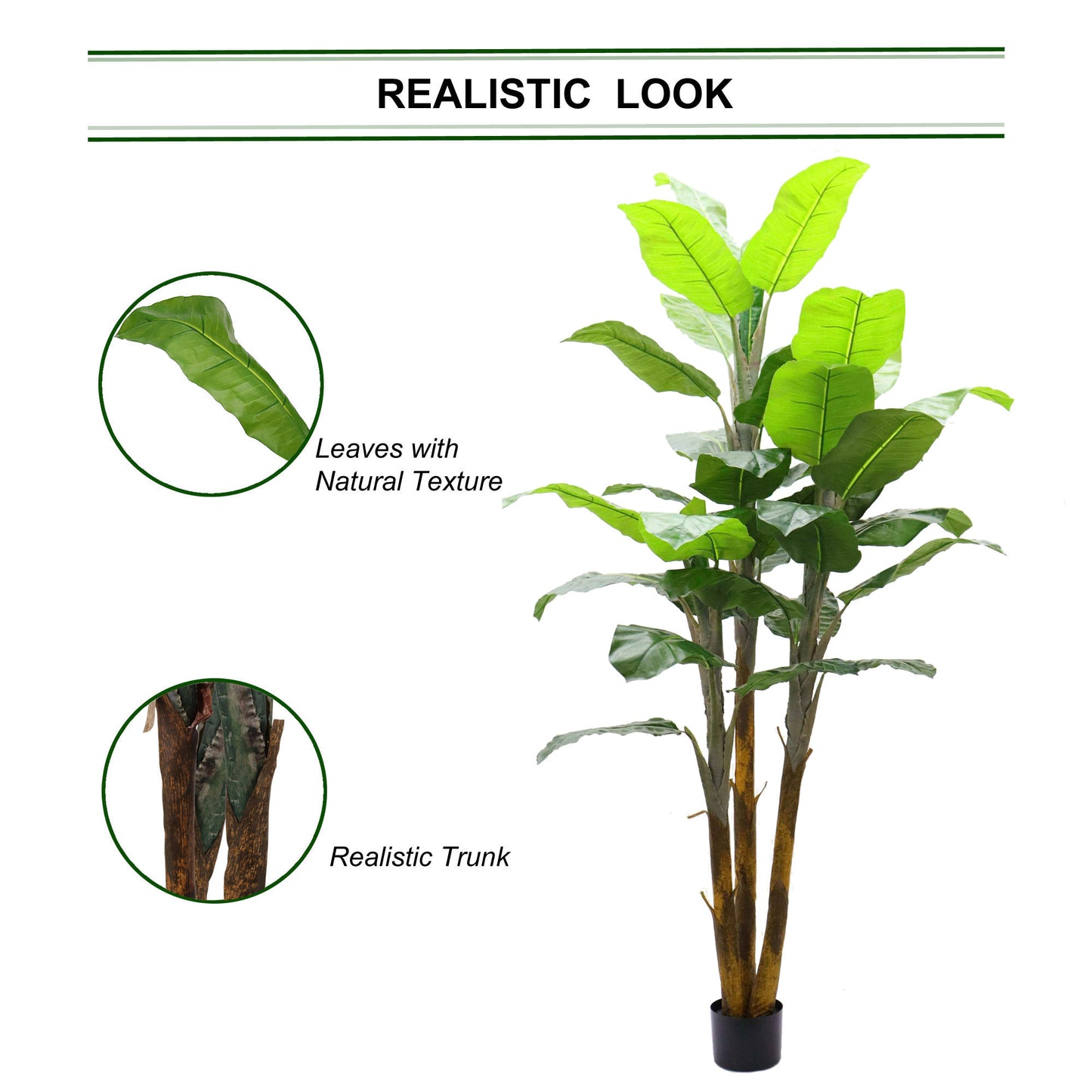 7' Lifelike Indoor Banana Tree - Potted Faux Tropical Plant Décor with 36 Lush Leaves - Perfect for Home or Office