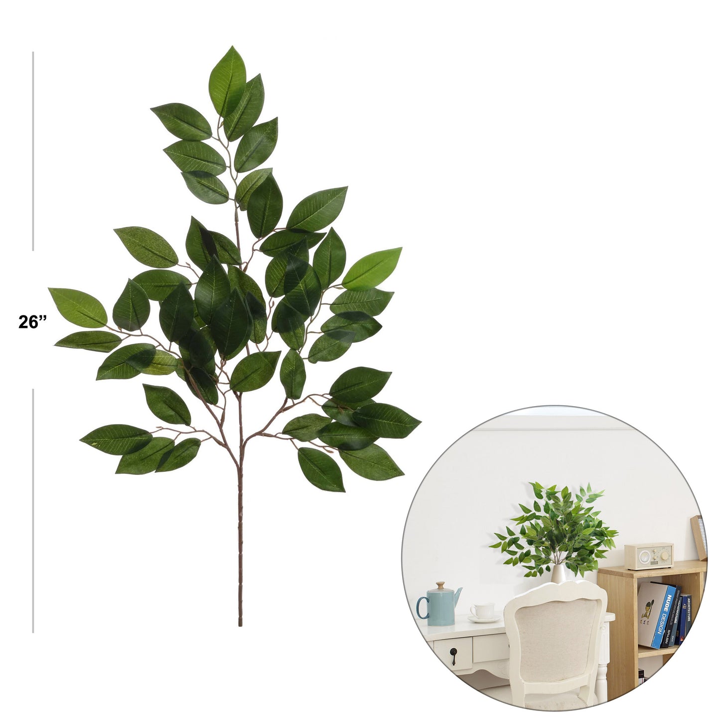 Elegant Foliage Delight: 22" Sakaki Spray 34 Leaves Set of 4 - Lifelike Greenery for Floral Arrangements, Home Decor, and Events - Create Stunning Displays