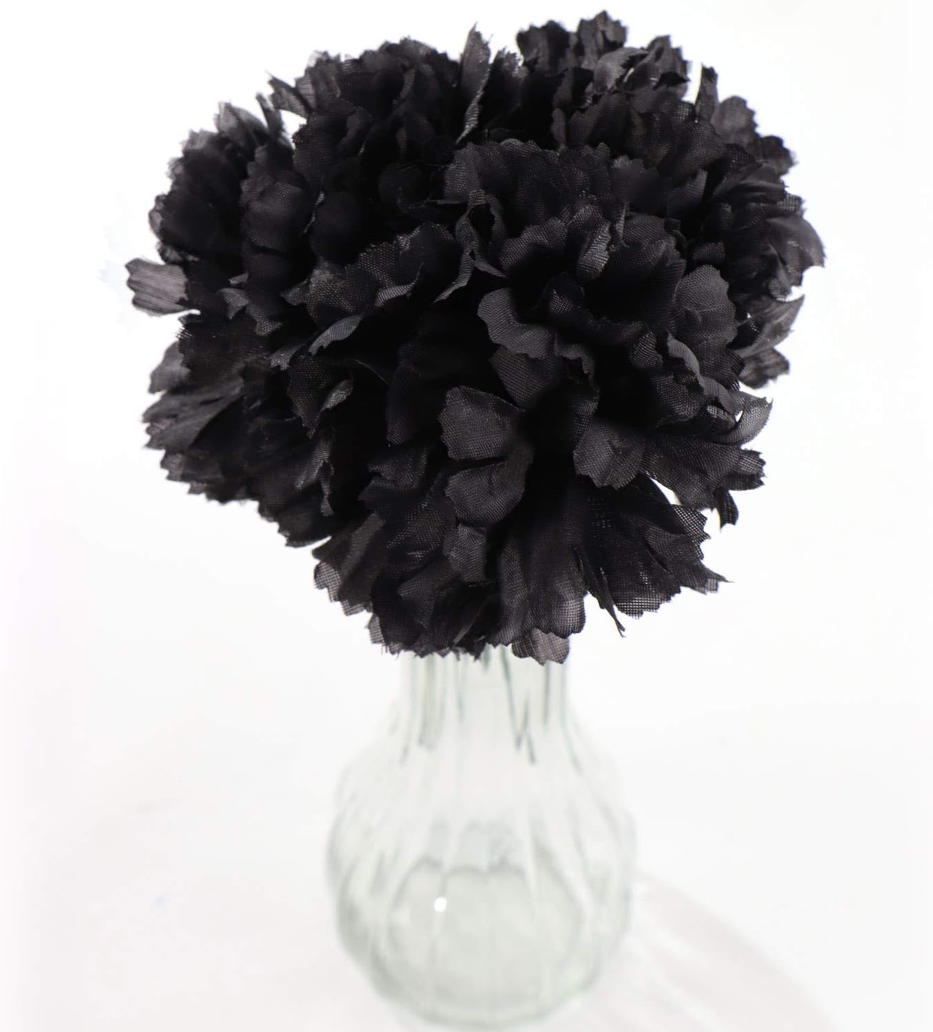 Black Silk Carnation Picks, Artificial Flowers for Weddings, Decorations, DIY Decor, 100 Count Bulk, 3.5" Carnation Heads with 5" Stems