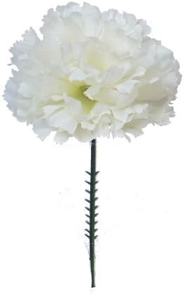 Cream White Silk Carnation Picks, Artificial Flowers for Weddings, Decorations, DIY Decor, 100 Count Bulk, 3.5" Carnation Heads with 5" Stems