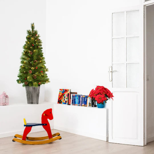 Artificial Christmas Tree Cones, Berries and Lights in Pot 130 Tips 100 Lights- 4'