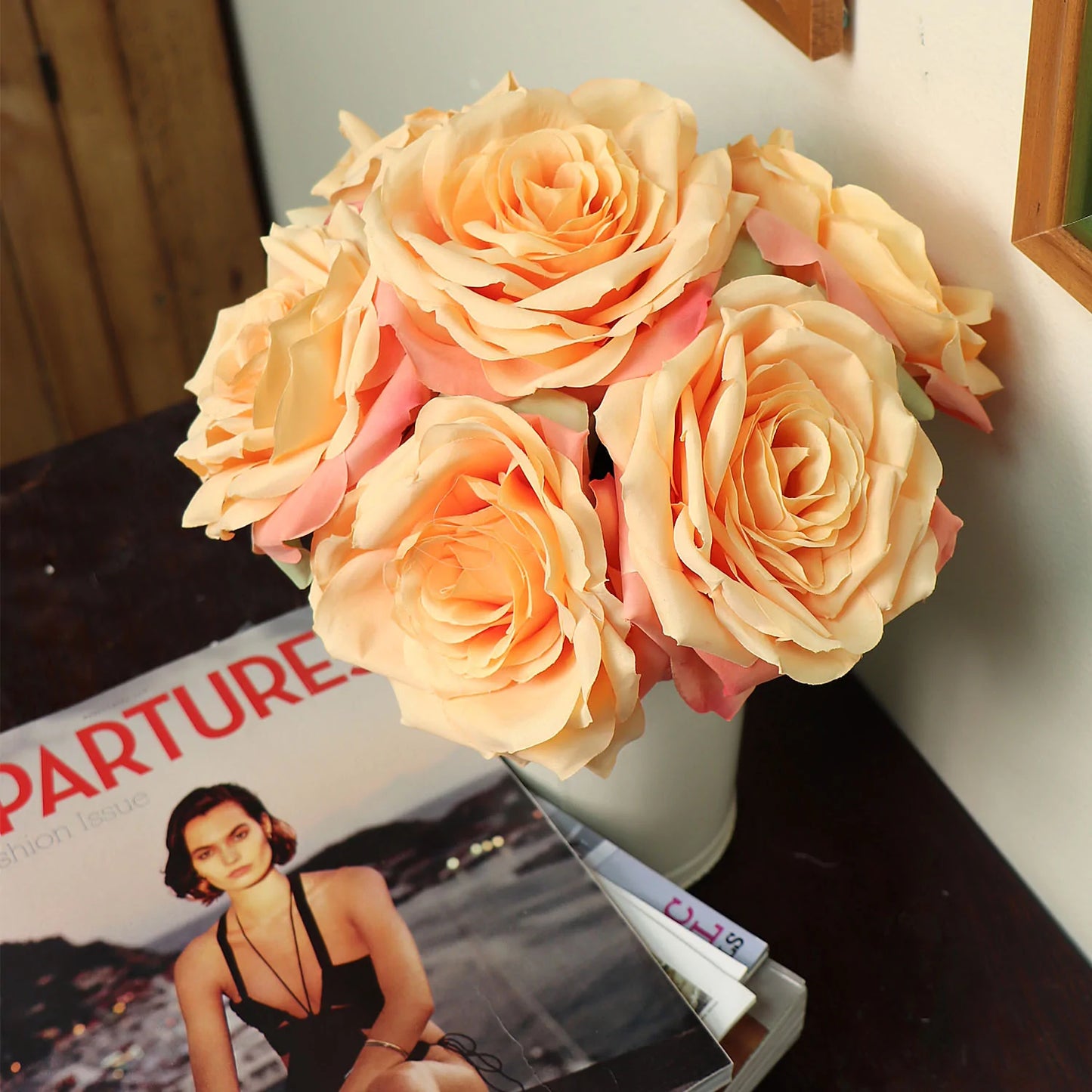 Artificial Apricot Open Rose Stem-20''
