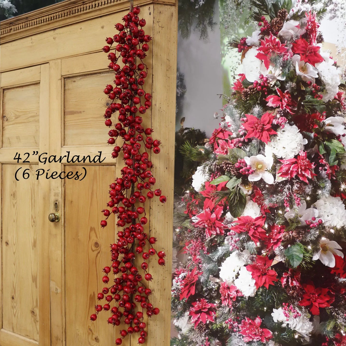 18" Artificial Red Berry Spray with Branches (6 Pieces), Lifelike Seasonal Accent, Perfect for Crafts, Floral Arrangements & Christmas Decor