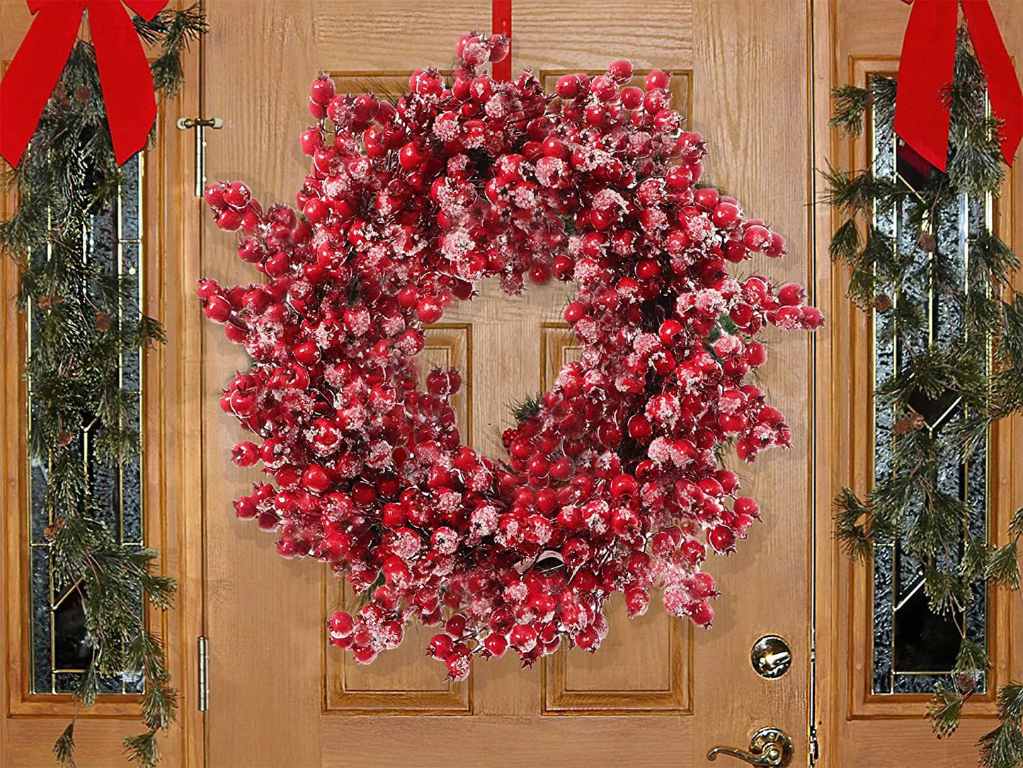 Artificial Christmas Berry Wreath with Ice Christmas Front Door Decor- 20"