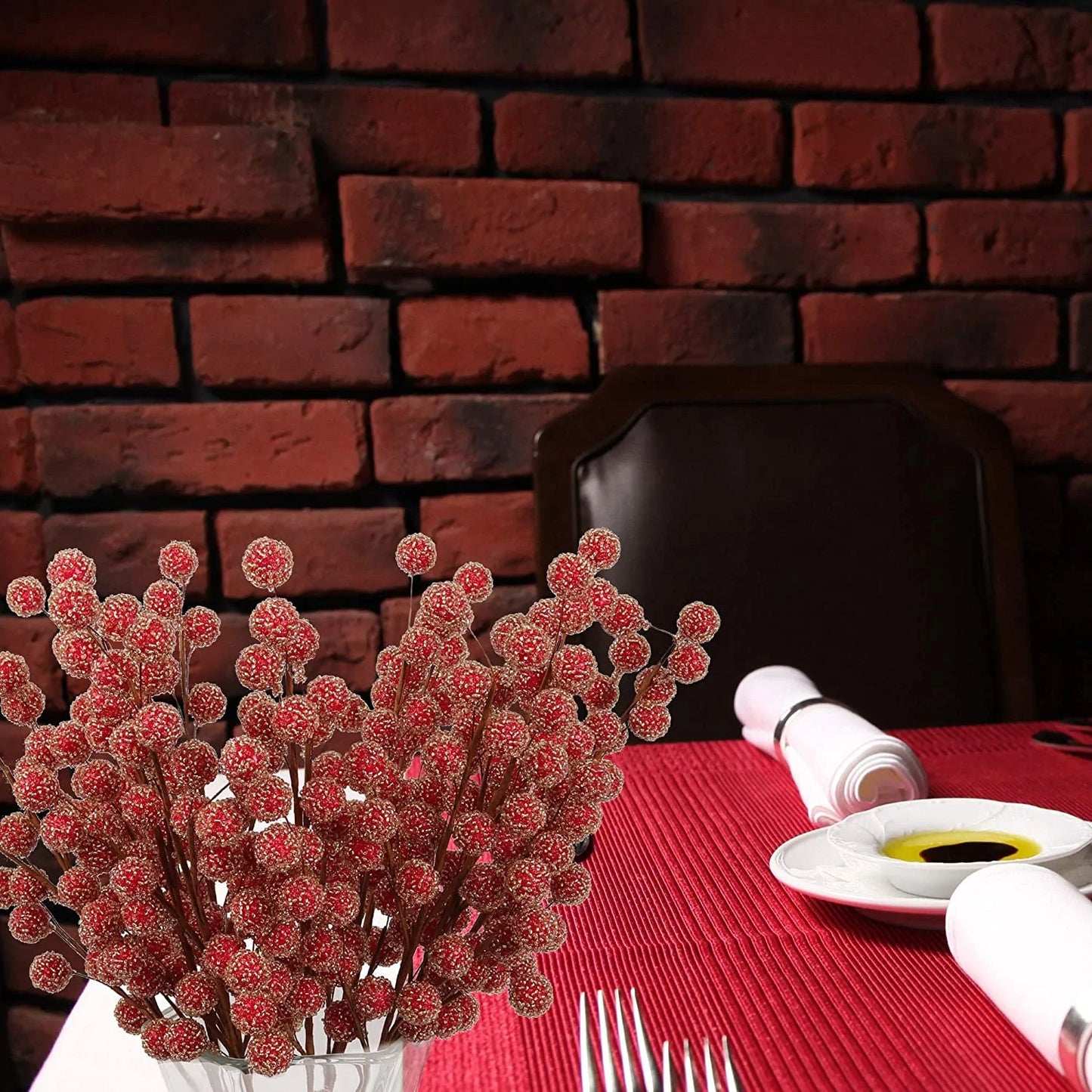 17" Artificial Beaded Red Berry Spray, 25 Berries, Elegant Decorative Accent for Floral Arrangements, Crafts & Christmas Decor