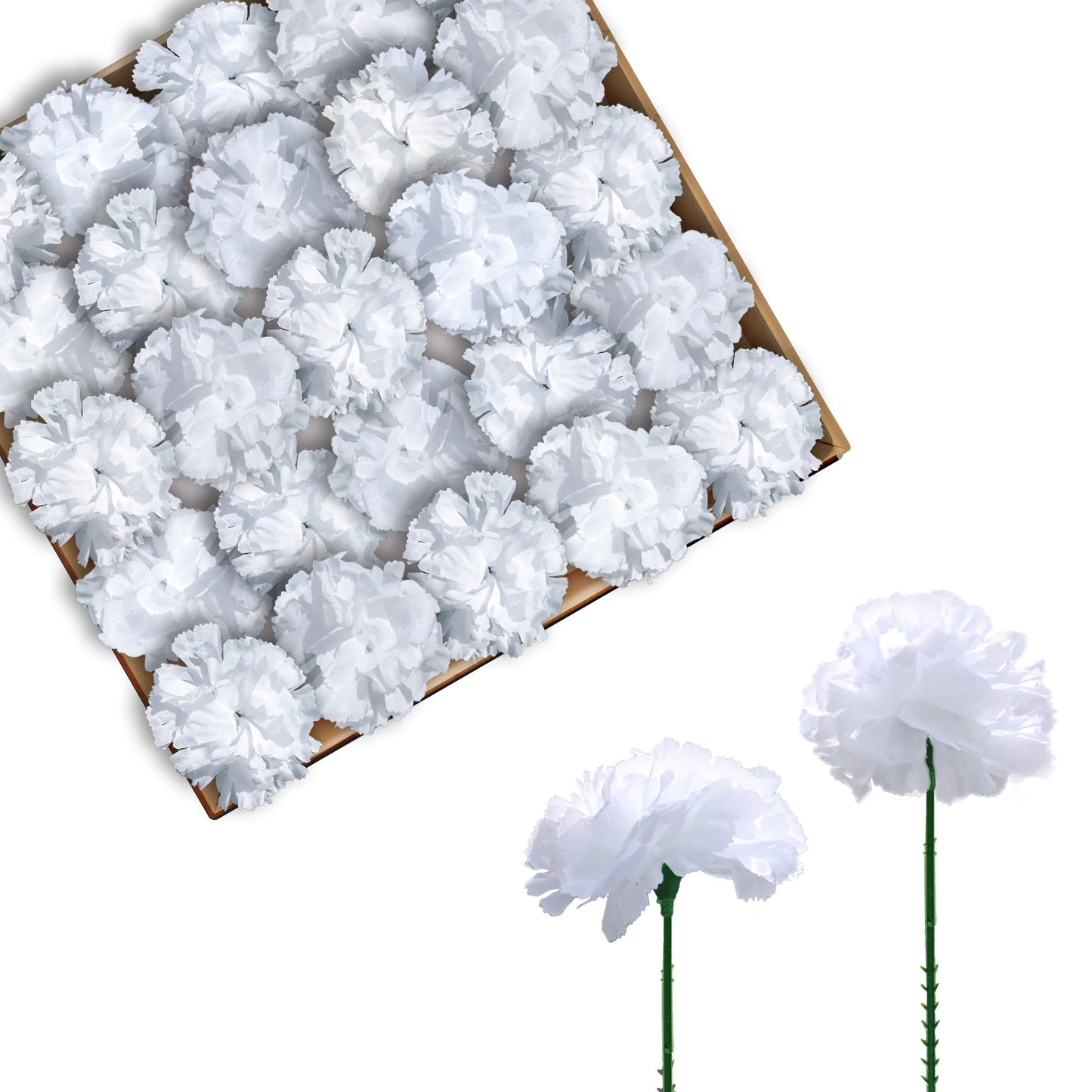 Blooming Elegance: 50-Pack of Lifelike Silk White Carnation Picks - Perfect for Floral Arrangements, Weddings, and Home Decor