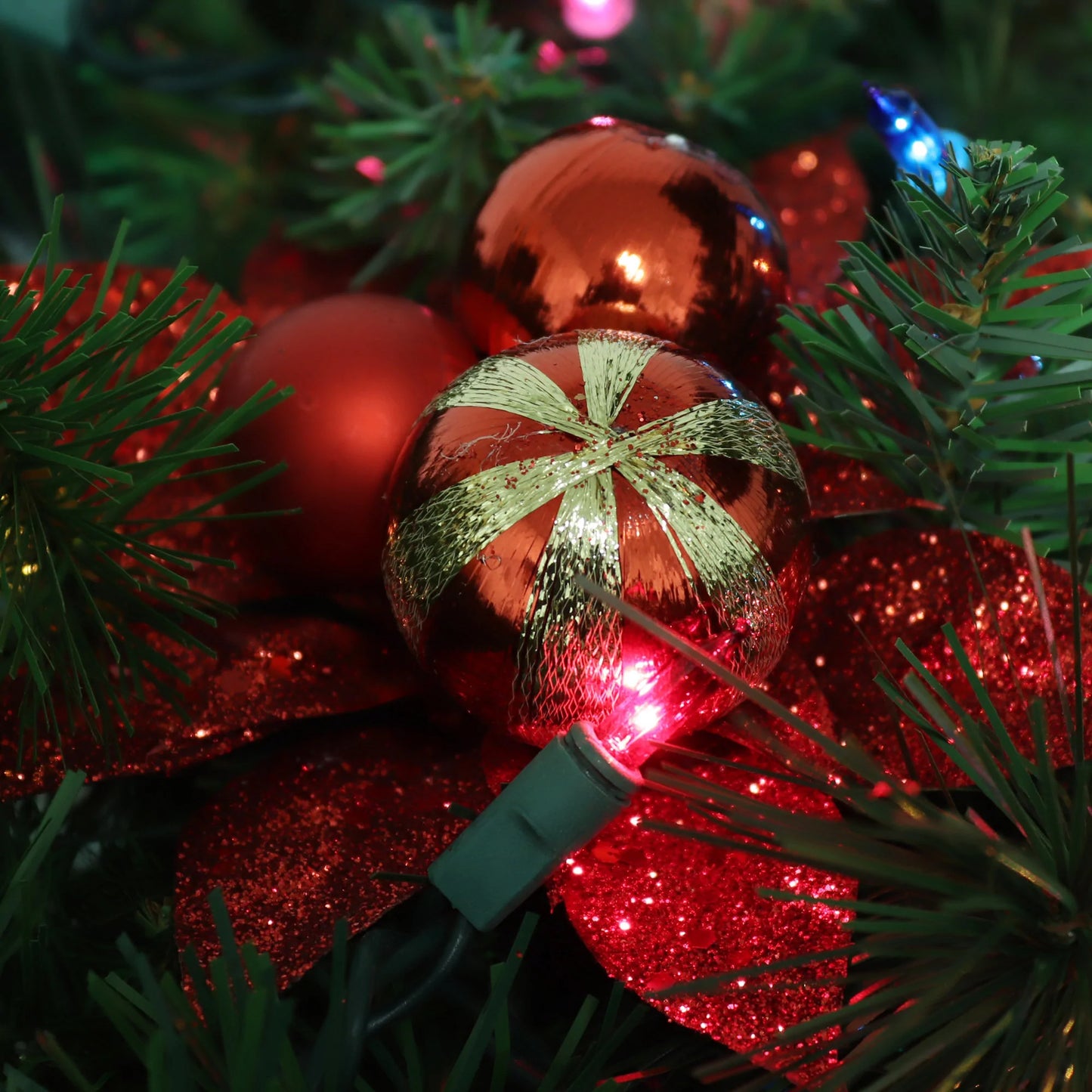 Artificial Red Glitter Christmas Poinsettia Pick- 5" x 5"