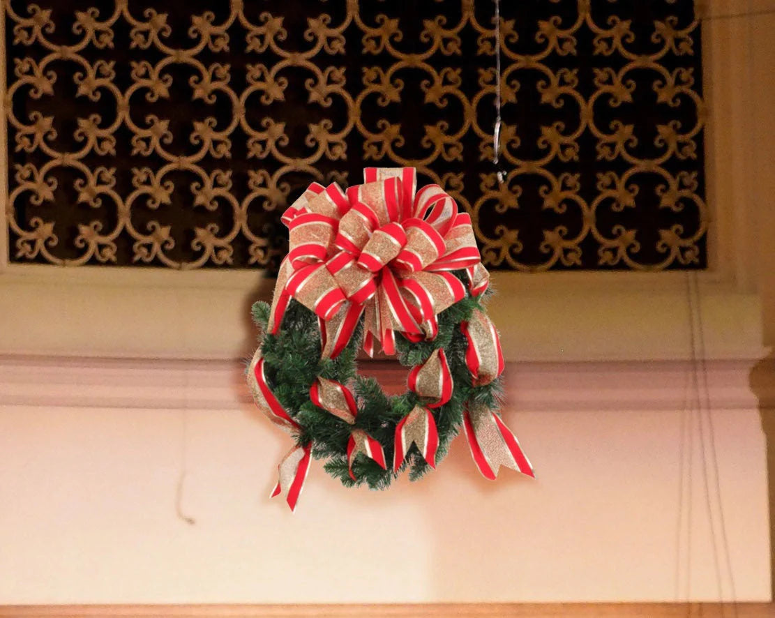 Artificial Holiday Christmas Wreath Large Red Velvet Gold Bow Front Door -20"