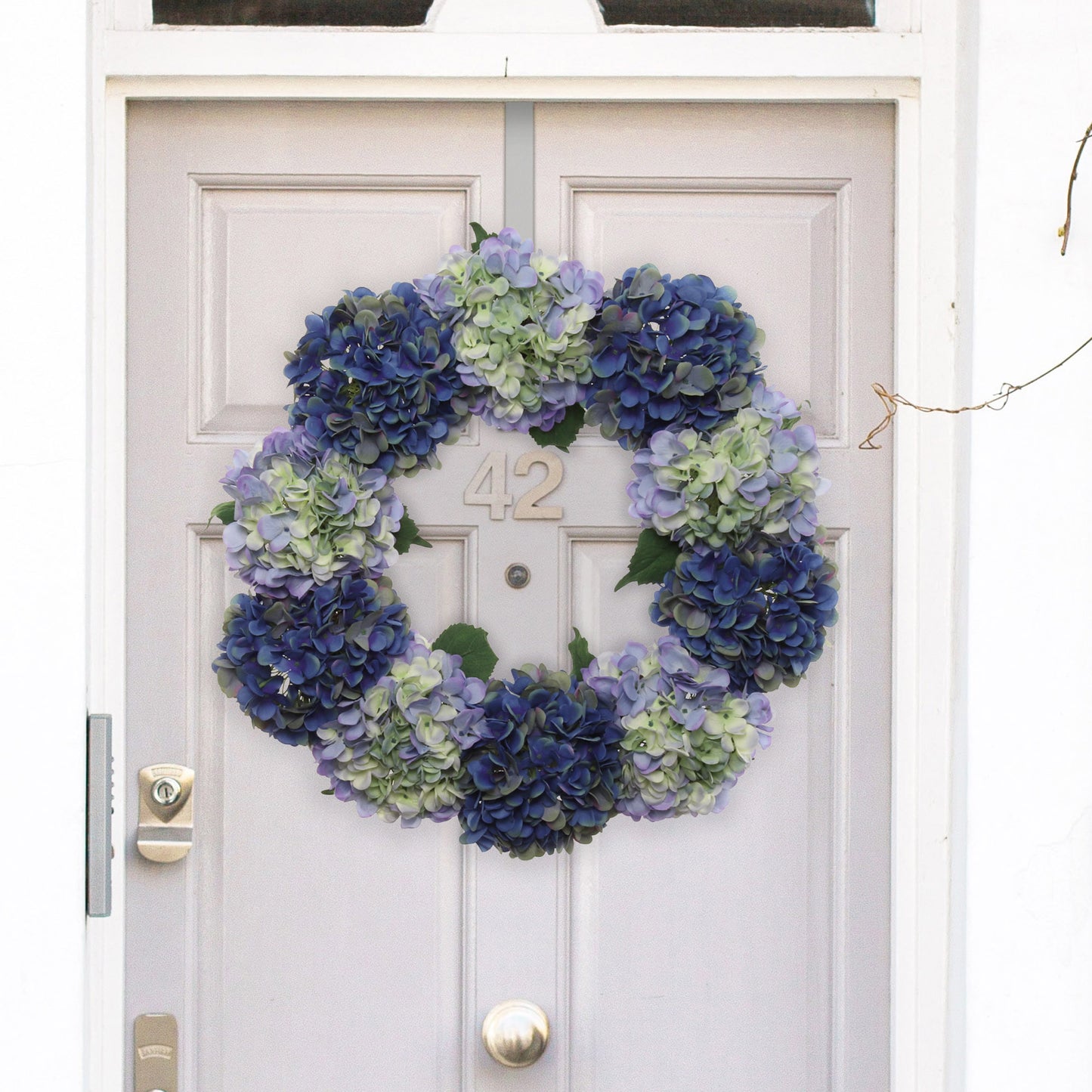 24" Handcrafted Midnight Blue Hydrangea Wreath, UV Resistant, All-Season, Indoor and Outdoor, Perfect for Front Doors - Home & Office Décor