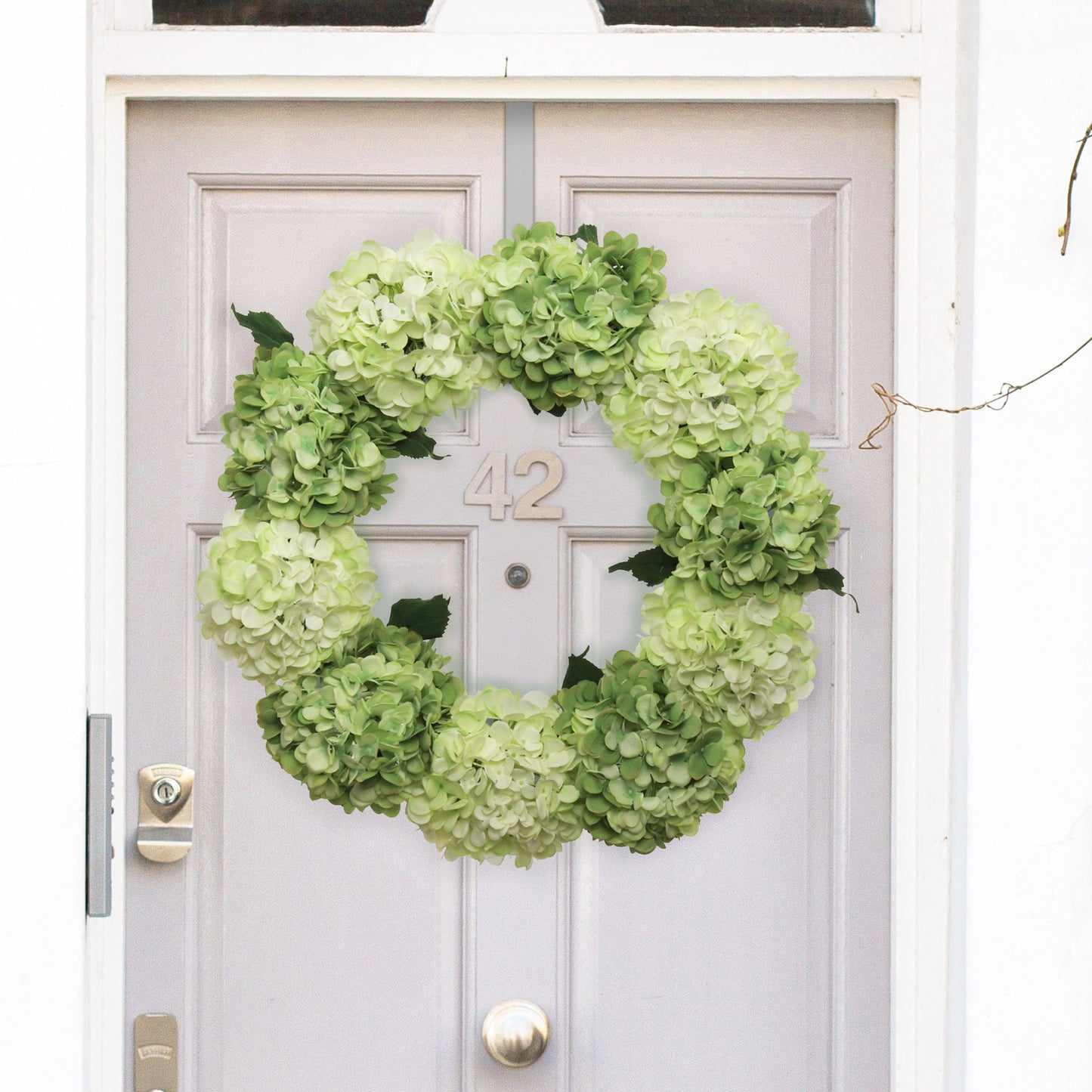 Artificial 24" Mint Green Hydrangea Wreath - Handcrafted, UV Resistant, All-Season, Indoor/Outdoor Decor, Perfect for Home, Wedding, Event