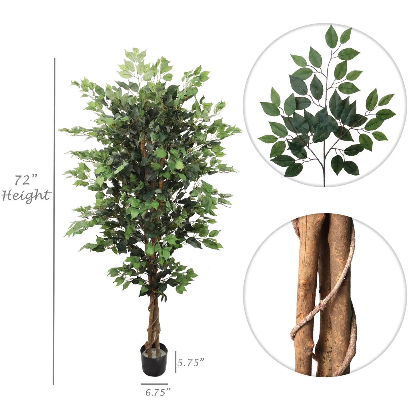 6' Artificial Silk Ficus Tree with 1,528 Leaves