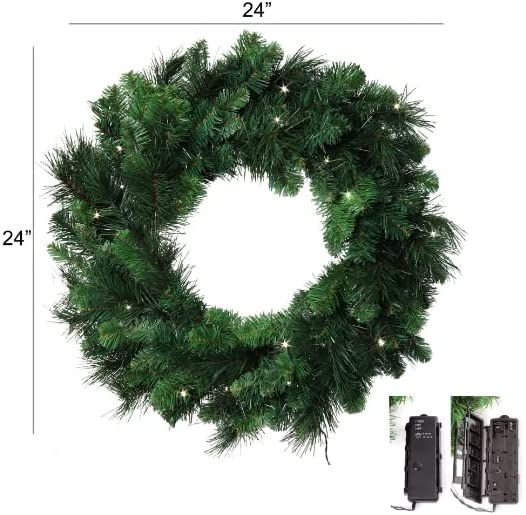 Christmas Wreath 24" Deluxe Evergreen LED Lights