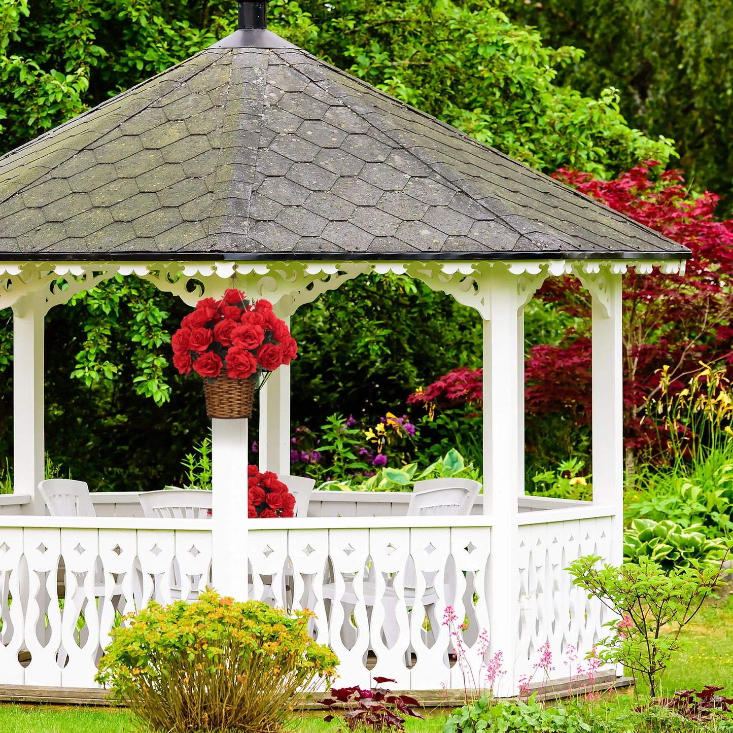 Artificial Red Rose Bush-20"