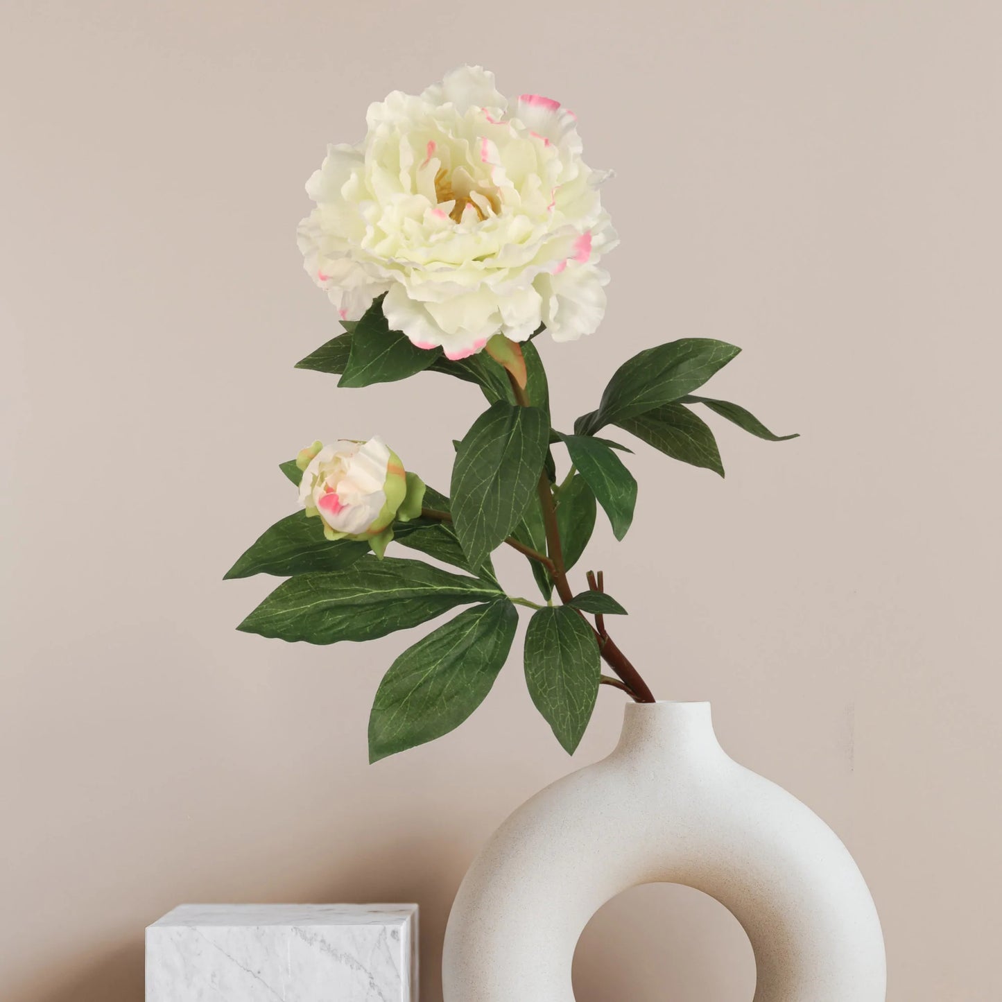 Artificial Cream Pink Peony Stem-30"