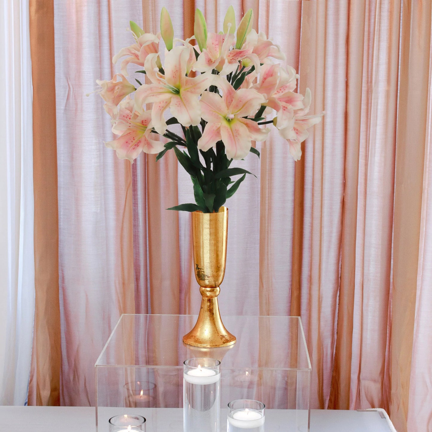 Artificial Premium Pink White Real Touch Tiger Lily- 35"