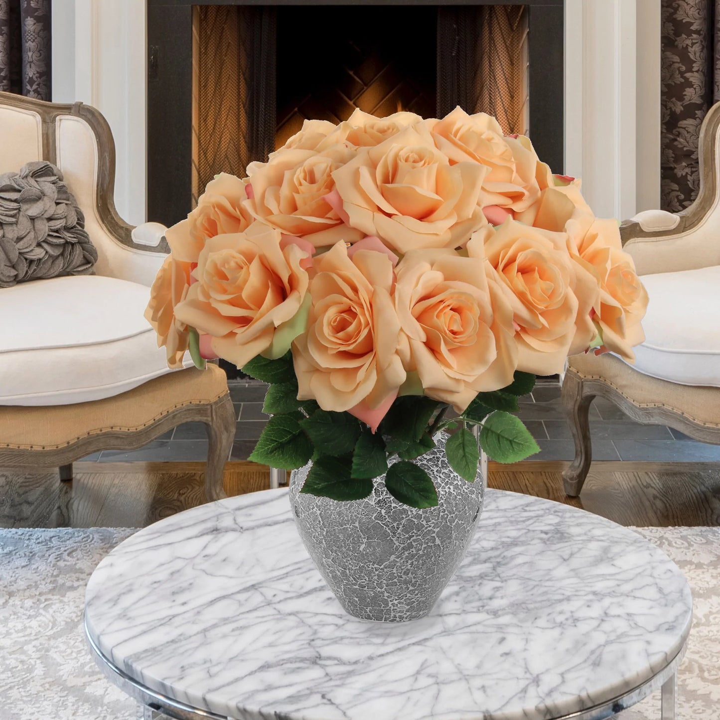 Artificial Apricot Open Rose Stem-20" 6 Pieces