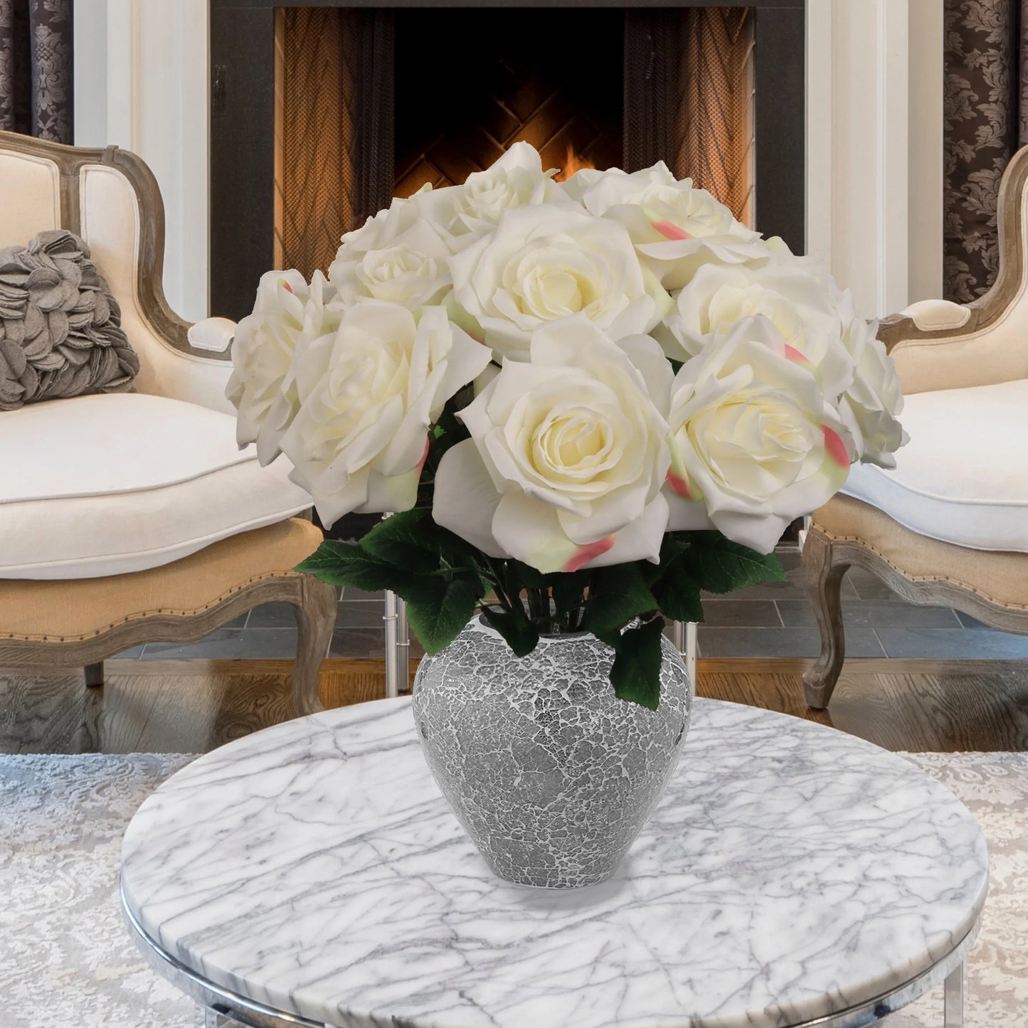 Artificial Cream Open Rose Stem-20" 6 Pieces