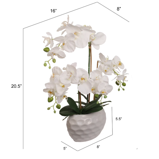 Artificial 20" White Orchid Flower in Vase - Elegant Faux Floral Decor, Lifelike & Low-Maintenance - Ideal Gift for Home, Office, Wedding
