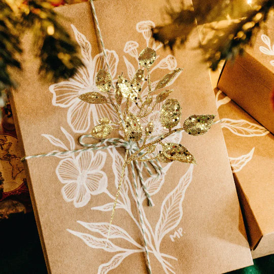 Gold Salal Leaf Sprays (12) Artificial Glitter Christmas Branch 20"