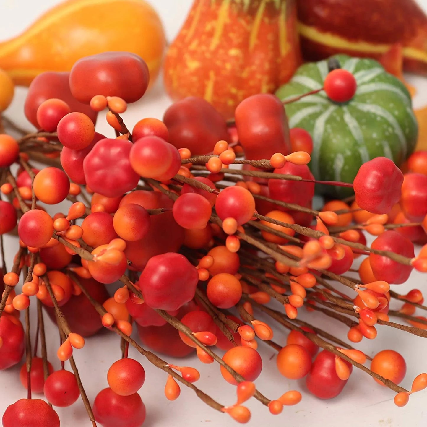 11-Inch Mini Pumpkin and Berry Pick - Perfect for Thanksgiving, Halloween, and Autumn Decorations - Fall Inspired Decorative Accents for Home and Office
