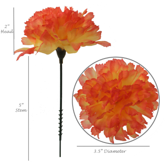 Tangerine Dream Carnation Burst : 30 Pack of 7" Silk Carnation Picks with 3.5" Flower Heads