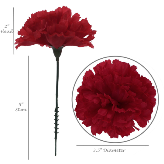 Burgundy Bliss Carnation Burst : 30 Pack of 7" Silk Carnation Picks with 3.5" Flower Heads