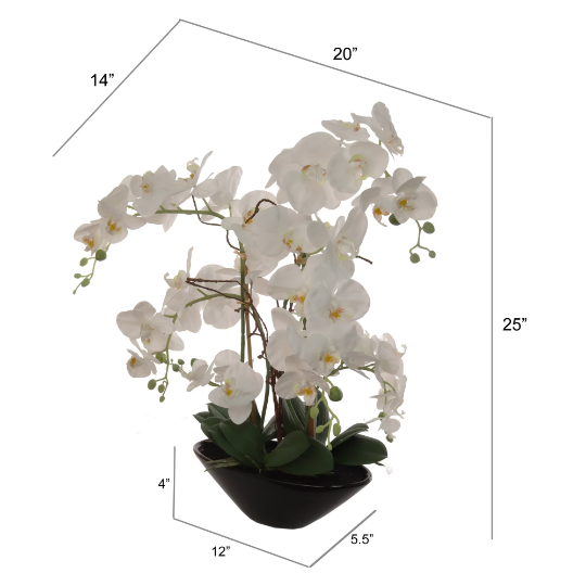 Artificial 24.8" Phalaenopsis Orchid in Black Pot - Realistic, Lifelike Silk Flower Plant Decor - Easy Maintenance Home & Office Decoration