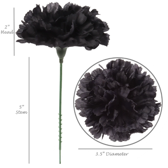 Midnight Darkness Carnation Burst : 30 Pack of 7" Silk Carnation Picks with 3.5" Flower Heads