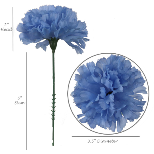 Oceanic Opulence Carnation Splash : 30 Pack of 7" Silk Carnation Picks with 3.5" Flower Heads