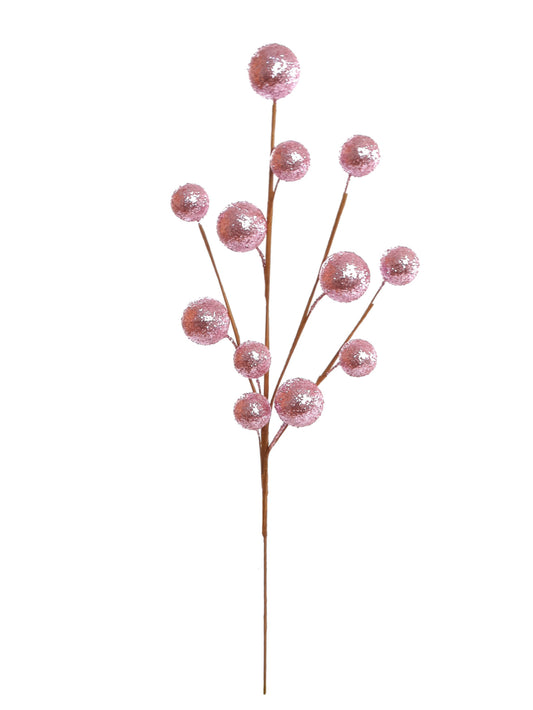 18" Enchanting Pink Glitter Ball Spray, Set of 6 Sparkling Decorative Picks, Perfect for Floral Arrangements, Event Decor & Crafts, Ideal for Christmas & Holiday Displays
