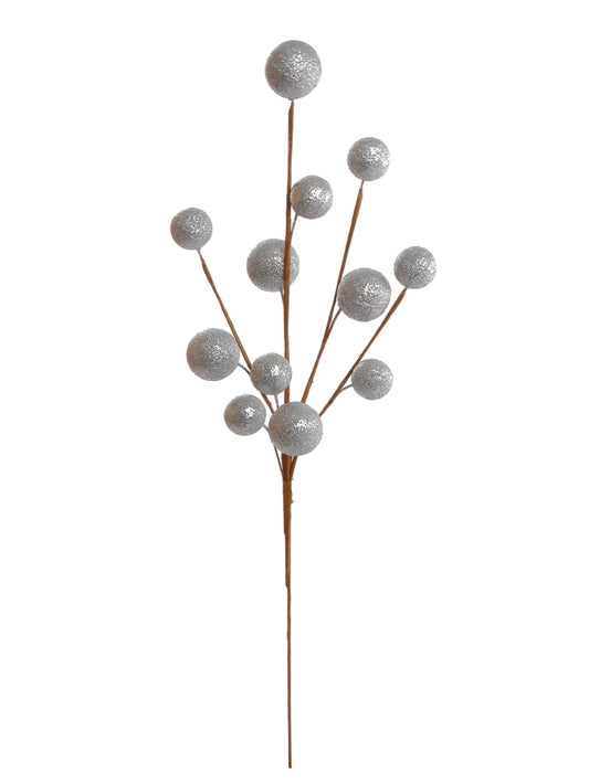 Elegant 18-Inch Silver Glitter Ball Spray - Set of 6 Sparkling Decorative Picks for Floral Arrangements, Event Decor, and Crafts