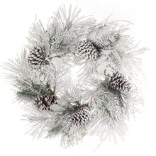 24" Christmas Snow Pine Wreath with Pine Cones - Set of 2, Perfect for Winter Decor, Holiday Accents & Front Door Displays