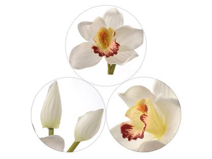 Elegant 30" Lifelike White Cymbidium Orchid - Silk Floral Centerpiece for Home and Event Decor