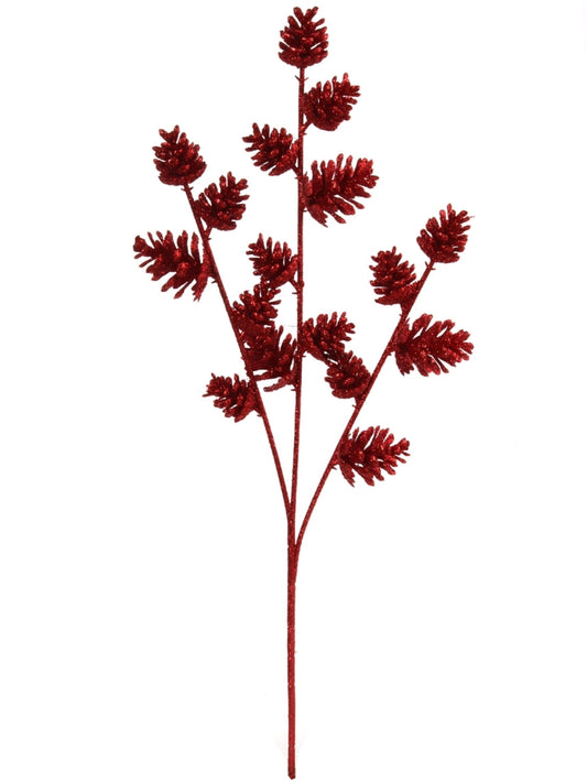 36-Piece Pack of 18-Inch Red Glittered Pinecone Sprays with 16 Cones - Festive Holiday Decorations, Christmas Floral Picks