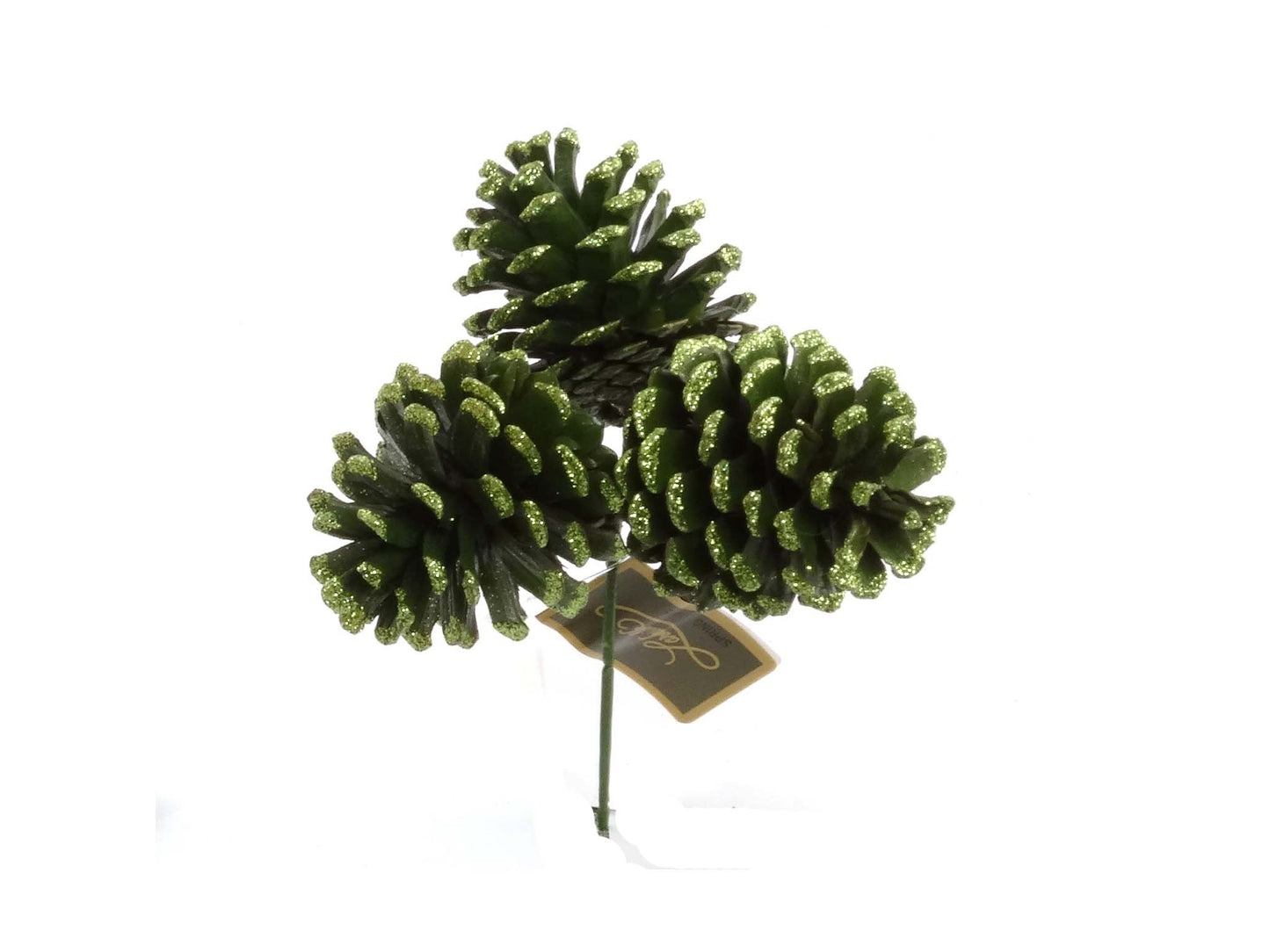 2.5" Pine Cone Picks Set of 3, Green, Real Looking Faux Pinecones with Stems for DIY Christmas Decor, Centerpieces, Festive Arrangements, Holiday Home and Garden Decorations