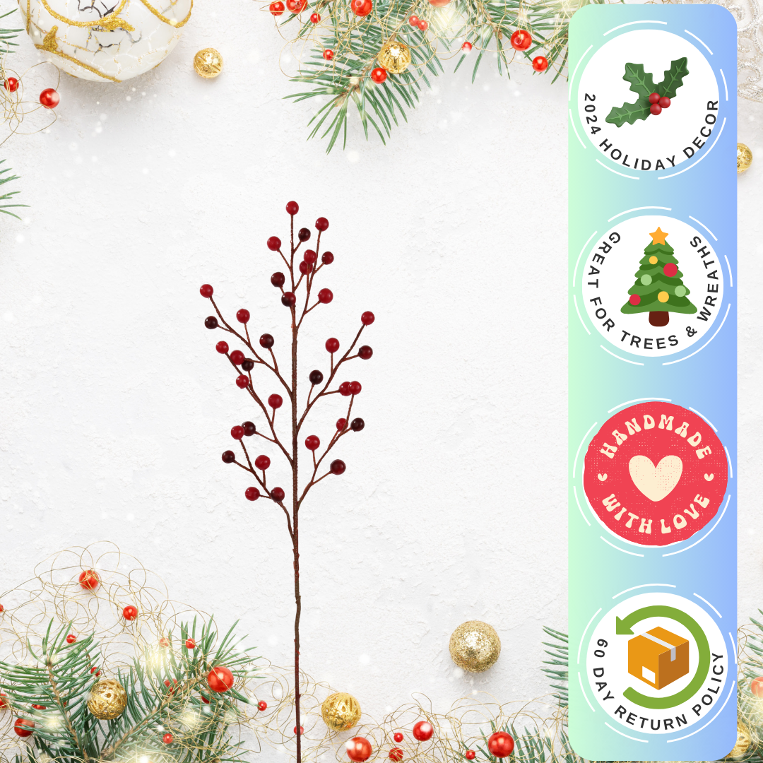 Red Waterproof Holly Berry Stems with 35 Lifelike Berries | 19-Inch | Festive Holiday Decor | Trees, Wreaths, & Garlands | Christmas Berries | Home & Office Decor (Set of 72)